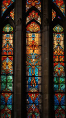 Watercolor Painting: A stunning Art Deco stained glass window adorns an ornate cathedral, radiating vibrant colors and intricate geometric patterns. 