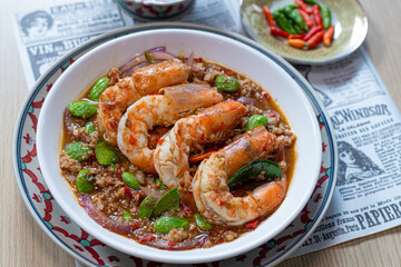 Stir-fried white shrimp with stink beans