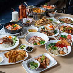 Table full with Thai foods 