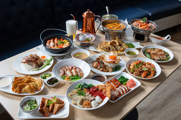 Table full with Thai foods 