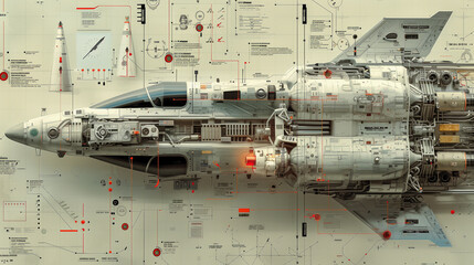 Detailed Schematic of a Futuristic Spaceship..