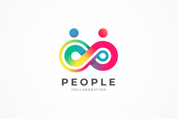 People logo design, human with infinity icon combination blend in gradient colors, people logo design template design element, vector illustration
