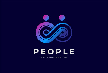People logo design, human with infinity icon combination, people Logo design template, vector illustration