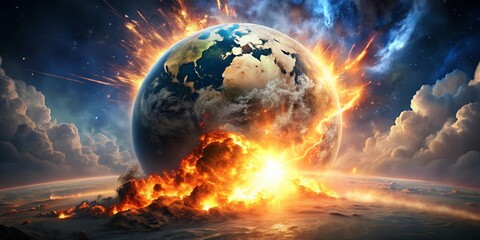 Apocalyptic explosion destroying the world , destruction, catastrophe, end of the world, devastation