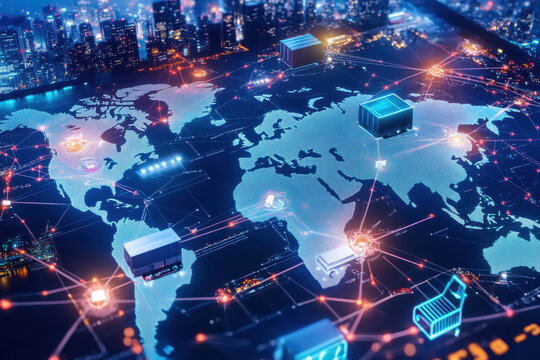 Distribution and logistics concept of global digital internet marketing and business. AI generative.
