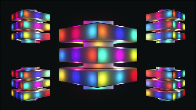 Broadcast Floating Spinning Hi-Tech Illuminated Compressed Cubes, Multi Color, Events, 3D, Loopable, 4K