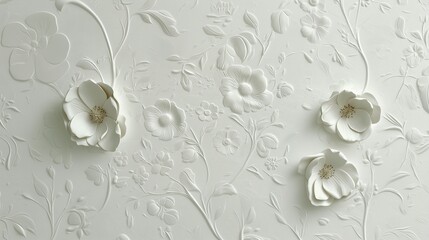Elegant White 3D Floral Embossed Texture - Luxury Wallpaper, Packaging, and Invitation Design