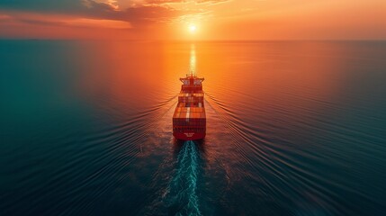 Fototapeta premium Aerial view container cargo ship sea freight shipping 