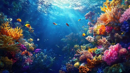 Obraz premium Underwater Scene with Colorful Coral Reef and Fish