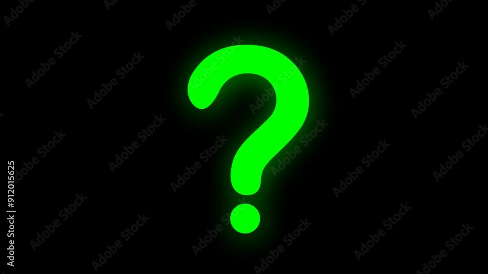 Poster video animation question mark with a bright and flashing green color, on a transparent background wi