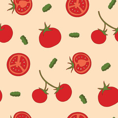 Tomato Pickle  slice Vector Seamless Pattern illustration for Print, Wallpaper, Decoration.