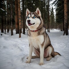 Fototapeta premium siberian husky dog in snow