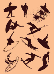 Set of vector surfers silhouettes.