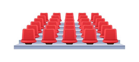 Red plastic stadium seats vector isolated on white background. © Maman