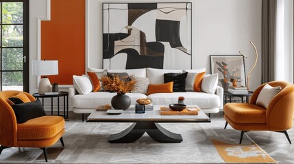 Stylish home decor featuring a modern living room with chic furnishings and elegant design.