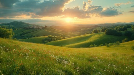 Obraz premium Golden Hour Landscape in Tuscany