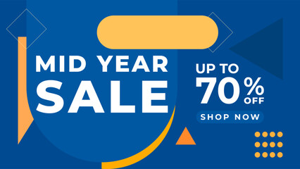 MID YEAR SALE OFFERS AND DISCOUNT PROMOTION TEMPLATE BANNER DESIGN.COLORFUL BLUE COLOR BACKGROUND VECTOR. GOOD FOR SOCIAL MEDIA POST, COVER , POSTER 
