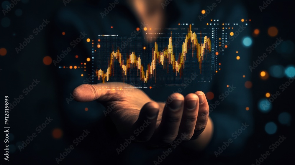 Poster a hand holding a screen with a graph on it