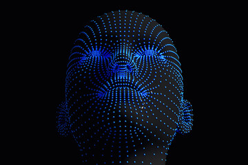 Ai head concept in blue points
