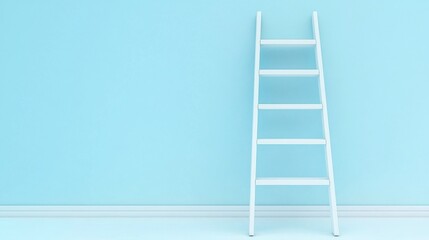 Simple white ladder against a pastel blue wall, symbolizing career growth and opportunities.