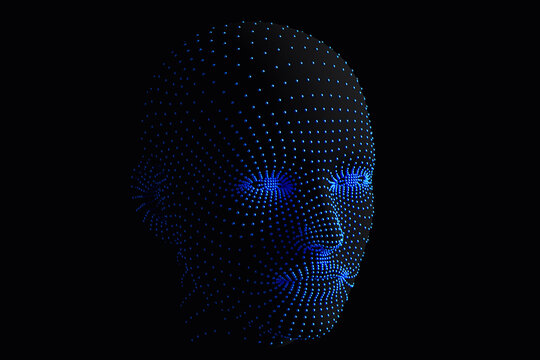 Ai head concept in blue points