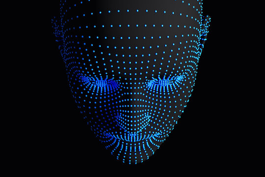 Ai head concept in blue points