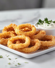 Crispy Air-fried onion rings with dipping sauce