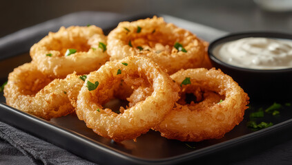Crispy Air-fried onion rings with dipping sauce