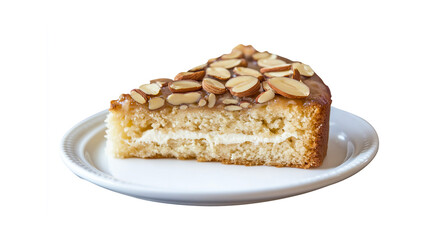 Almond cake with almond slice topping transparent isolated