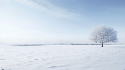 Fototapeta premium A tranquil image of a snow-covered field, with the expansive white sky providing a peaceful backdrop with room for text