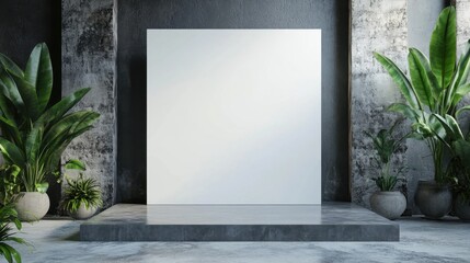 Museum-style product display stand with a blank backdrop, perfect for showcasing items in an elegant setting.