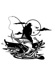 Marlin Fish Scene | Outdoor Fishing | Ocean Animal | Wildlife | Angler Dad | Fishing Vibe | Outdoor Scene | Big Catch | Original Illustration | Vector and Clipart | Cutfile and Stencil