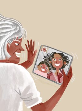 grandmother chatting with daughter and granddaughter