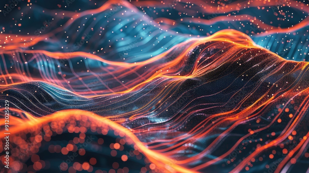 Poster glowing wave patterns creating a sense of motion