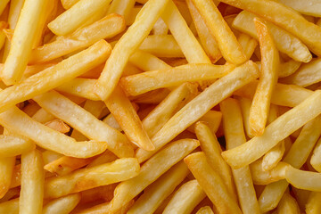 Full frame of French fries. Top view. Generative AI