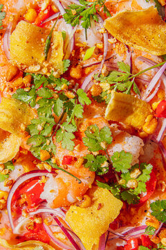 Close up of a super fresh Prawn ceviche