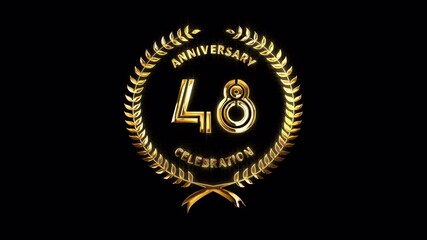 48th Anniversary Celebration. Happy 48 Years Anniversary Animation in Gold Color on the Transparent Background, Alpha Channel. Great for greetings, celebrations, events, and gifts.
