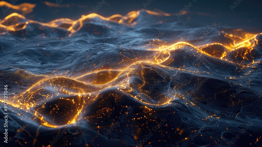 Poster glowing wave patterns creating a sense of motion