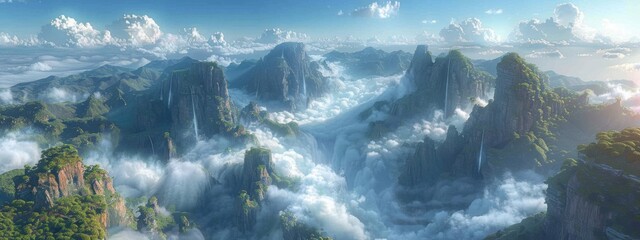 the hallelujah mountains from the movie avatar. There re five of the floaing mountains in different sizes. Realistic.