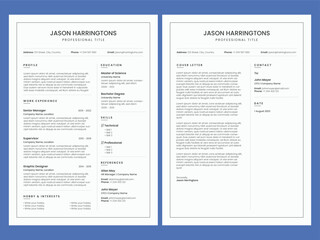 Clean resume template with 2 columns. Simple cv and cover letter design template for professional.