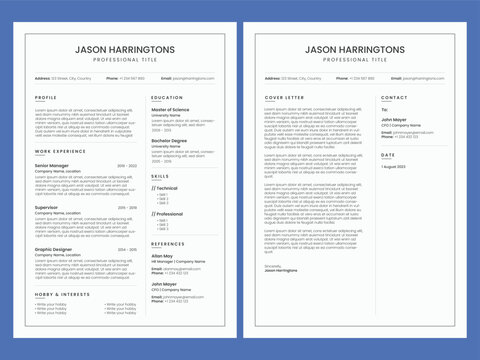 Clean resume template with 2 columns. Simple cv and cover letter design template for professional.