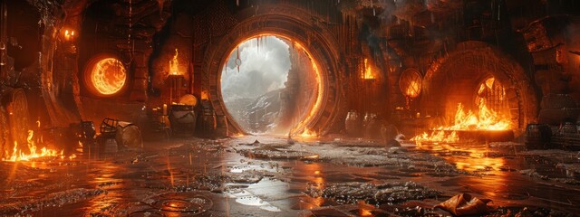 Wallpaper for computer screen, 4k, High Definition and 3D. Theme will be Cleaning and Death, Dirt, animated scene with some color too it. Have fire and water in it.