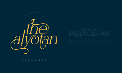 Thealyotan swash luxury elegant alphabet letters and numbers. Vintage wedding typography classic serif font decorative vintage retro. creative vector illustration