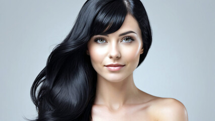 Fototapeta premium Beautiful Woman with Shiny Black Hair