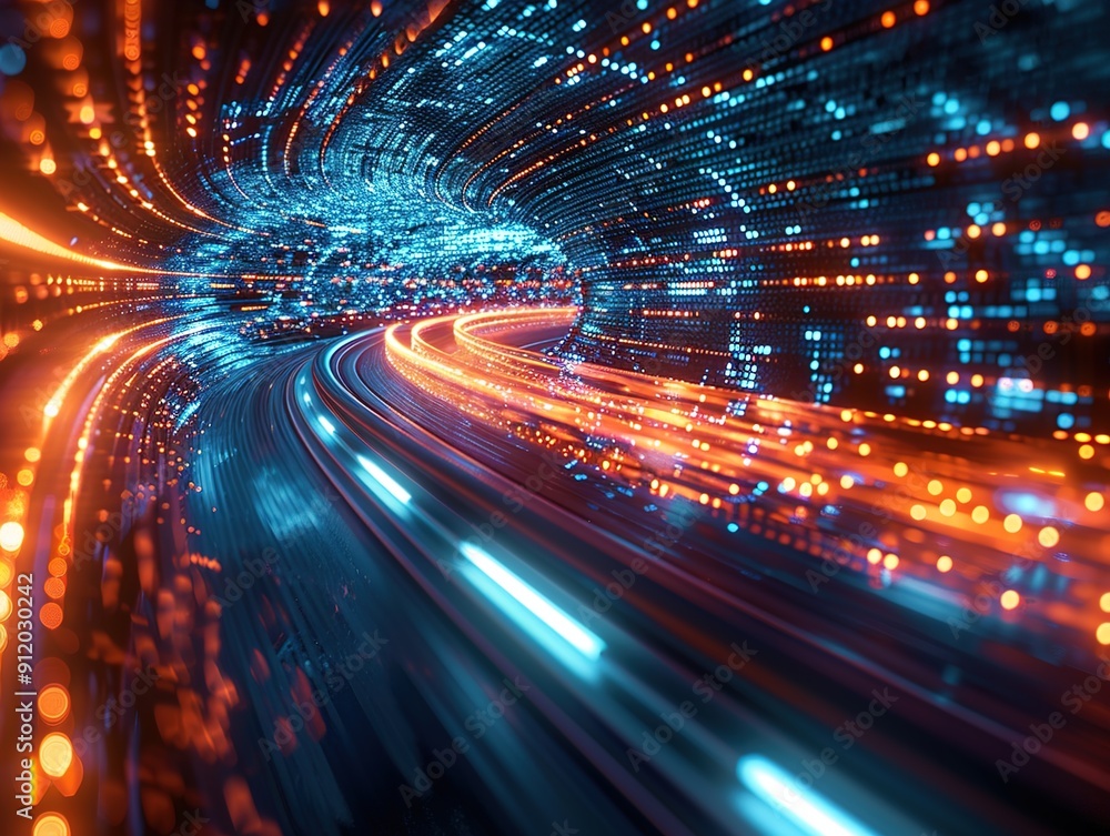 Poster abstract tunnel of light and data with a futuristic design
