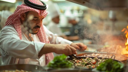 Chef Preparing Food in a Busy Kitchen