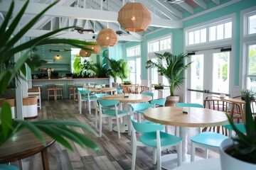 A social seaside cafe with welcoming decor and an ocean breeze