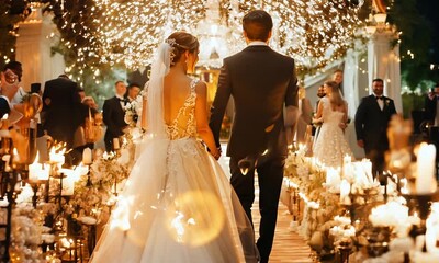 Bride and Groom Walking Down the Aisle