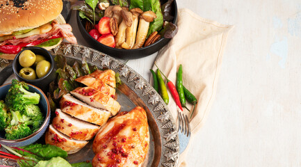 Various ketogenic diet meal .