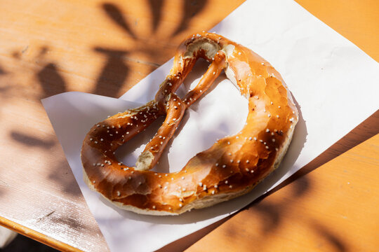 pretzel on wooden table